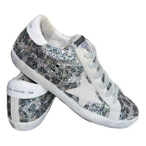 Golden Goose Silver Glitter Leopard Sneakers